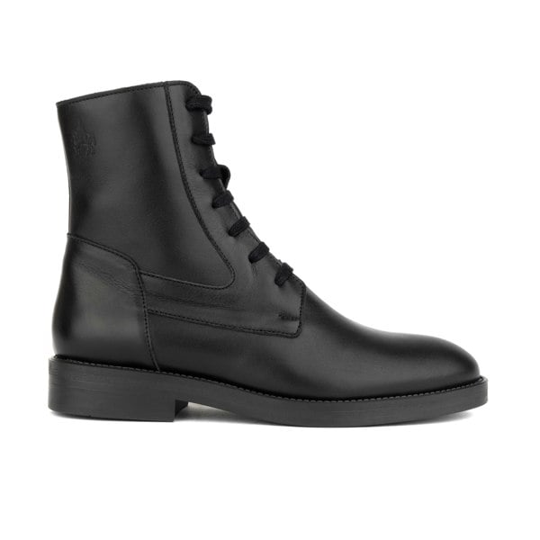 Embassy London Didi Wool - Black - Women's leather lace-up and zip-up round toe combat boot