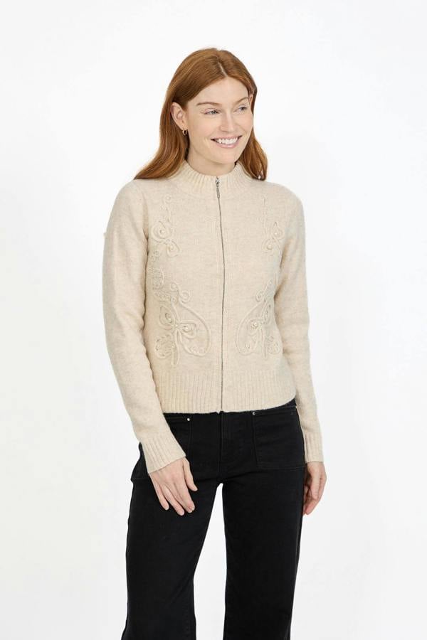 Mudflower Cornelli Embellished Zip-Up Knit Cardigan