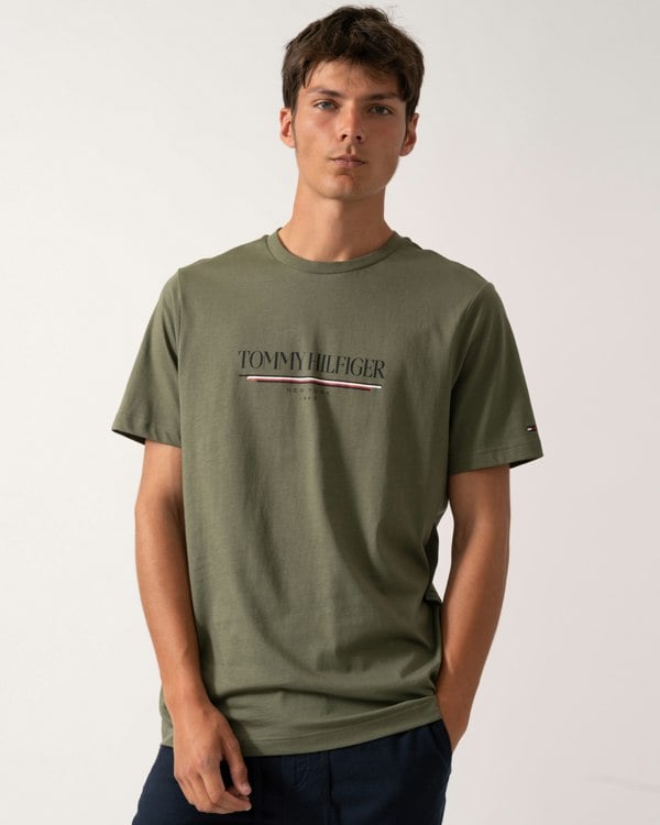 Tommy Hilfiger Brand Love Hilfiger Mens Tee - Battle Green - CHO - Designer Mens T-Shirts & Tops