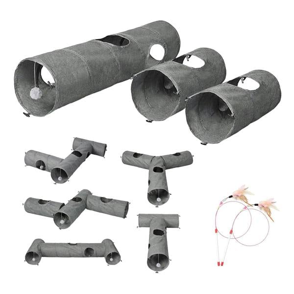 Skylos Large Cat Tunnels 3 Pcs Modular Foldable Linen Tube Kittens Rabbits Toys