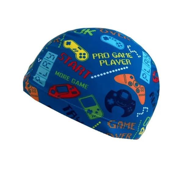 Blue Simply Swim junior fun patterns Lycra swim cap with gaming designs