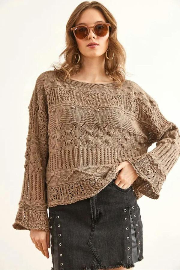 Hoxton Gal Mini Pom-Pom Openwork Cotton Knit Blouse