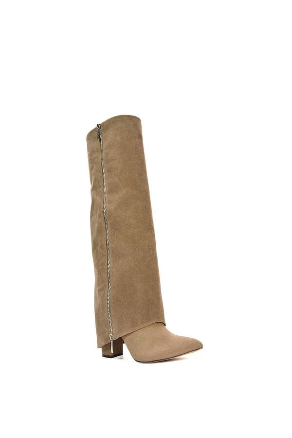 XY LONDON Knee High Boots Fold Over Point Toe Deco Zip