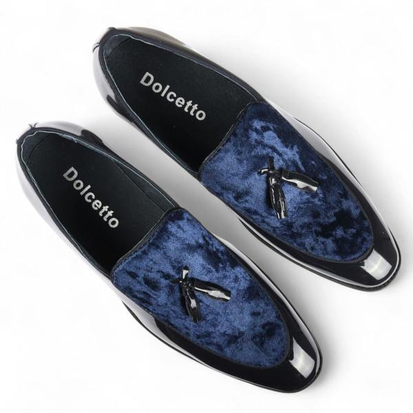 Dolcetto Men's Velvet Tassel Loafers Formal Patent Dress Shoes