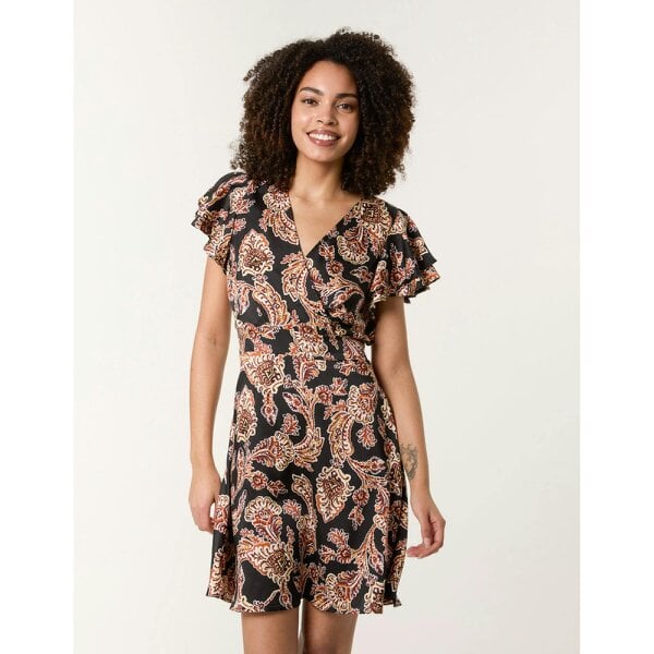 Blue Vanilla Paisley Frill Sleeve Mini Dress