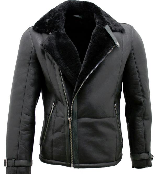 Infinity Leather Mens Double Breasted Sheepskin Leather Biker Jacket-Manila
