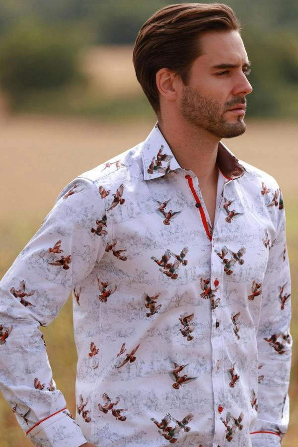 PARTRIDGES FLYING PRINT SHIRT – Premium Men's Patterned Shirt by Claudio Lugli | Bold Design, Tailored Fit, Best Printed Shirts