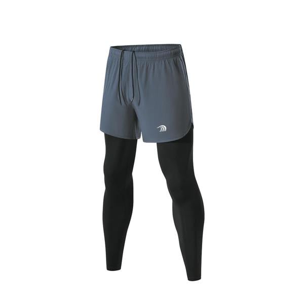 Anniou 2-in-1 Fitness Running Leggings - men-grey