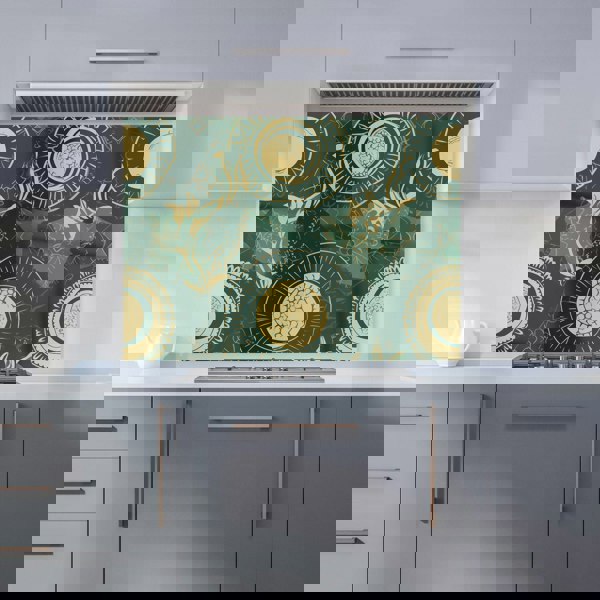 Warren Reed - Designer Abstract Green Gold Moon Pattern Kitchen Splashback