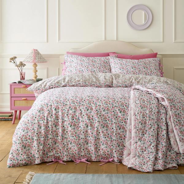 Cath Kidston Pearly Queen Ditsy Reversible Cotton Duvet Cover Set Pink