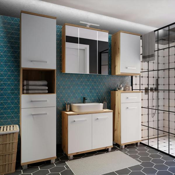 Furniture To Go Veris Under Sink Cabinet with 2 Doors in Artisan Oak and Light Grey Doors