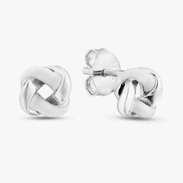 T. H. Baker Sterling Silver Rhodium Plated White Enamel Small Knot Stud Earrings 8.55.9506