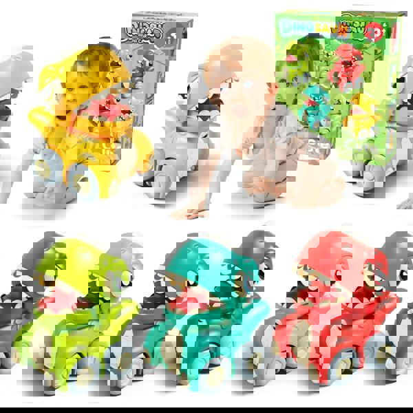 deAO Push & Go Dinosaur Car Toy Set - 4PCS Mini Pull-Back Dino Vehicles for Toddlers Ages 3+