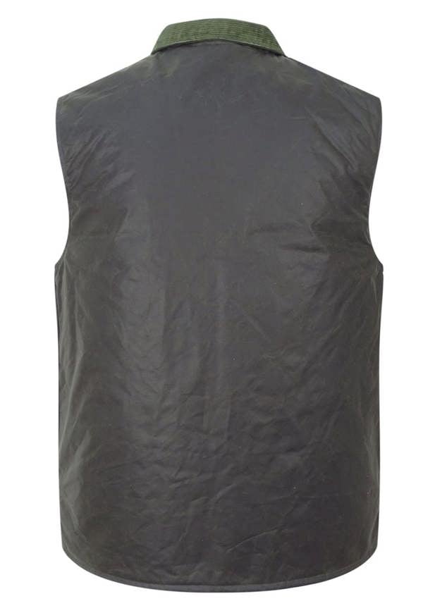 Hoggs of FIfe Waxed Waistcoat in Green with tartan lining