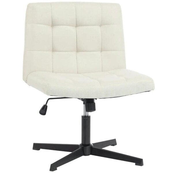 Armless Office Chair, Cross Legged Linen Computer Desk Vanity Chair with Wide Seat, Rocking Function, Beige