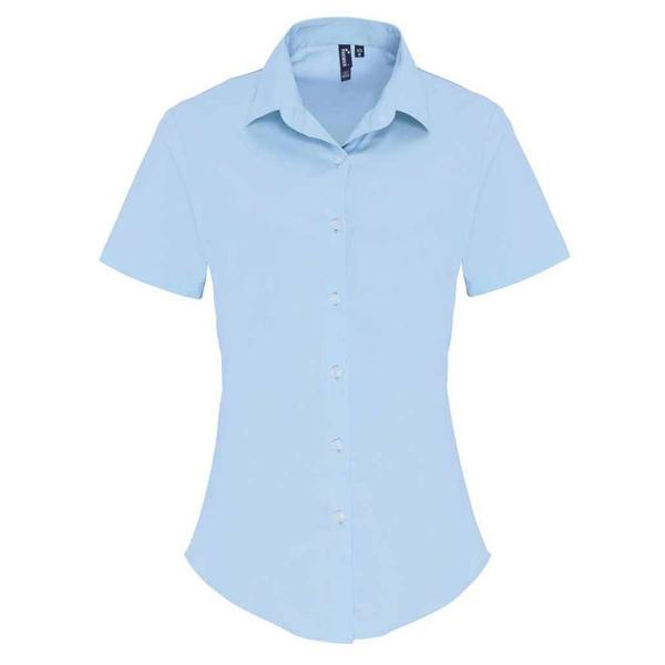 Premier Womens/Ladies Cotton Poplin Stretch Short-Sleeved Shirt - Pale Blue