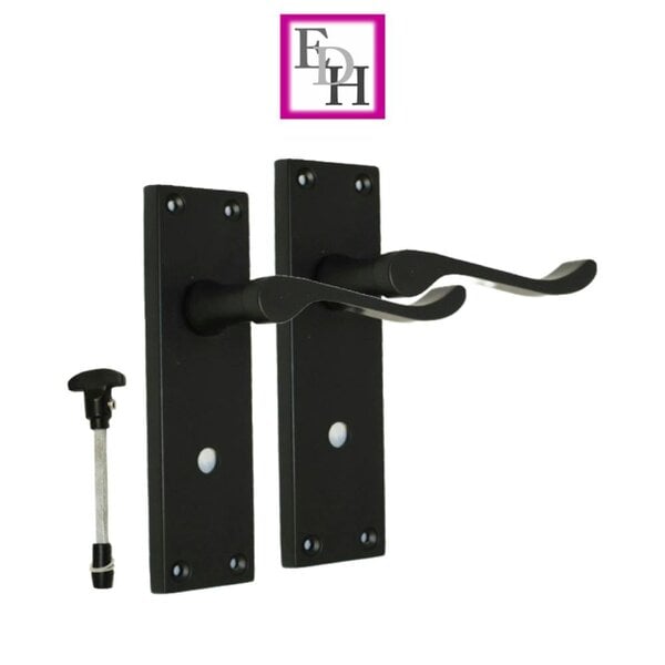 EDH Door Hardware Victorian Black Bathroom Door Handle Set - 1 Pair