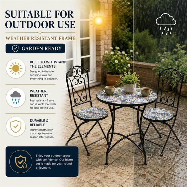 60cm Lisbon Mosaic Bistro Set image 8