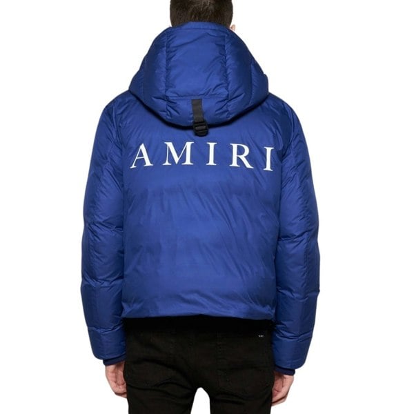 Amiri Bold Logo Blue Hooded Down Jacket M