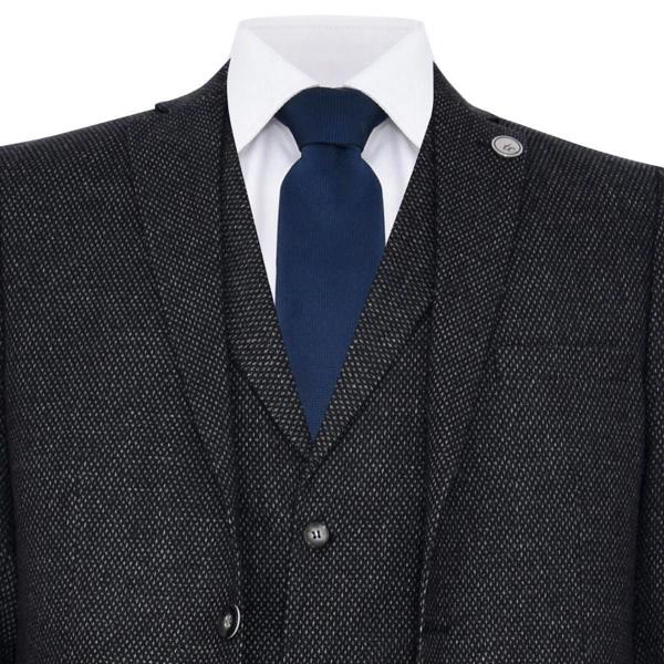 TruClothing Men's 3 Piece Black Herringbone Tweed Suit
