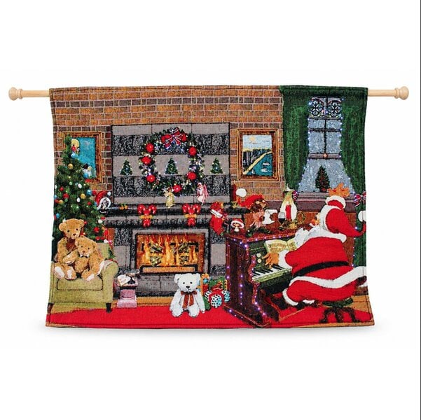 Light Up Santa Christmas Wall Tapestry – LED & Fibre Optic Wall Hanging, 75 x 55cm