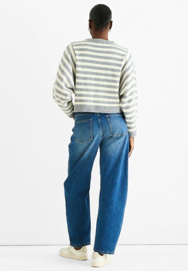 Gini London Grey Recycle Contrast Stripe Loose Fit Knit Jumper