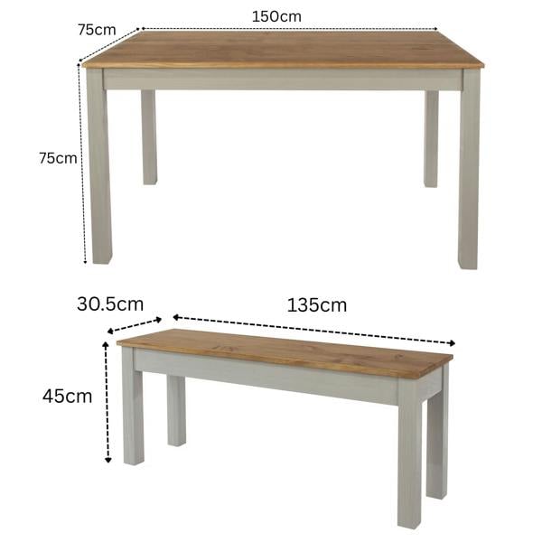 Core Products Linea 3-Piece Dining Set, Table & 2 Benches, Scandinavian Design