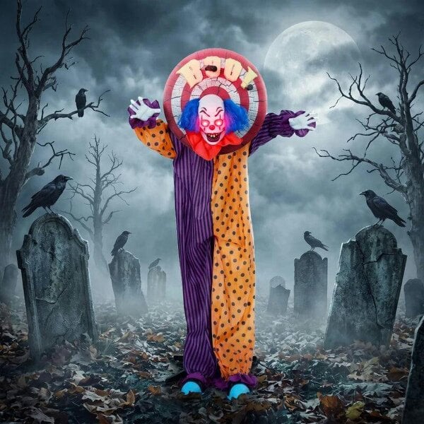 Bobobiy 167 cm Life Size Animated Clown Halloween Decoration, Scary Halloween Animatronics Decor with Sound Touch Activated