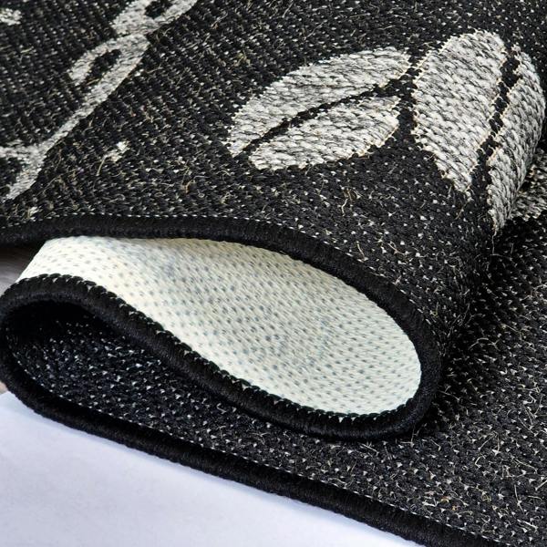 Non-Slip Black Kitchen Rug Coffee Pattern Flat Weave Sisal Look Area Mat and Runner