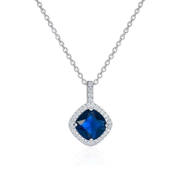 namana 925 Sterling Silver Blue Cushion Shaped Halo Pendant Necklace For Women