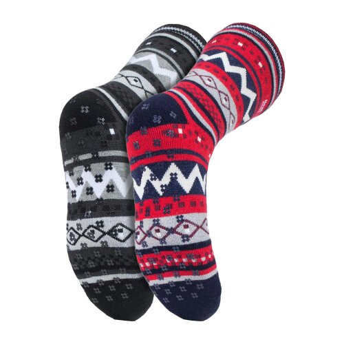 Heat Holders 2 Pairs Mens Thermal Slipper Socks 2.6 TOG Non Slip Double Layer Warm Socks - 6-11 UK - Navy / Black