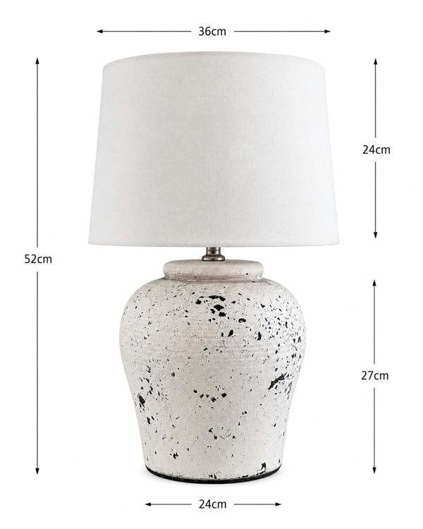 Downton Interiors White Distressed Ceramic Table Lamp with Plain Shade (G2124 Plain)