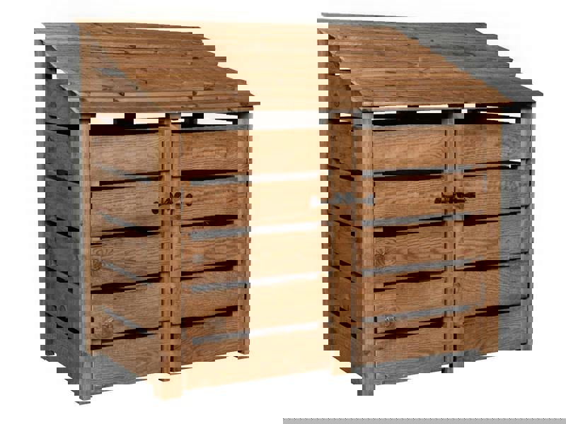 Arbor Garden Solutions Slatted Wooden Log Store with Door and Shelf W-146cm, H-126cm or 180cm, D-88cm - Brown Finish