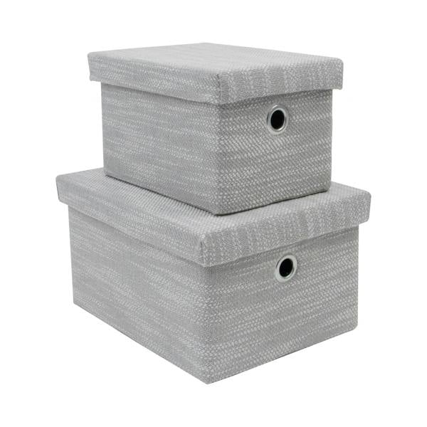 JVL Serena Rectangular Lidded Fabric Storage Baskets for Home Storage, Set of 2, Light Grey