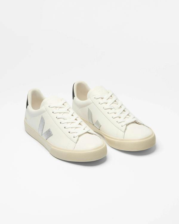 VEJA Campo Leather Womens Trainers - White/Silver/Black | CHO | Designer Womens Trainers