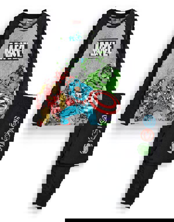 Marvel Boys Black Hulk Captain America Ironman Long Sleeve Long Leg Pyjama Set