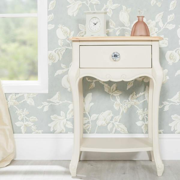 Juliette Vintage Chic 1 Drawer Bedside Table with Crystal Handle