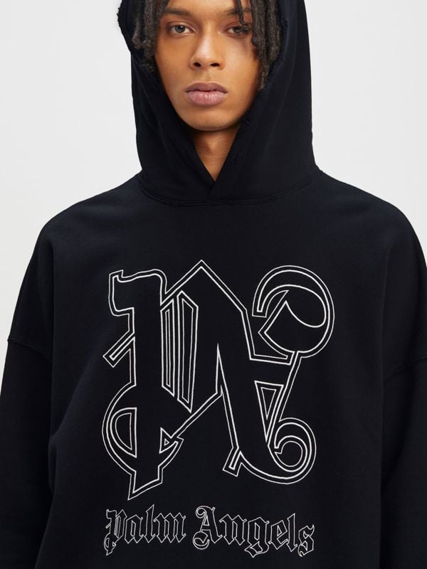 Palm Angels Monogram Statement Logo Hoodie - Black