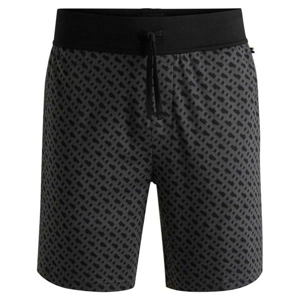 Boss Mens Geometric Relaxed Fit Casual Sweat Shorts - Black - 