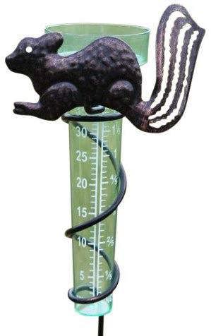 The Garden Marketplace Rain Gauge with Ornate Steel Squirrel Holder and Plastic Rain Collector, Antique Copper Finish, 84cm Spike Stand