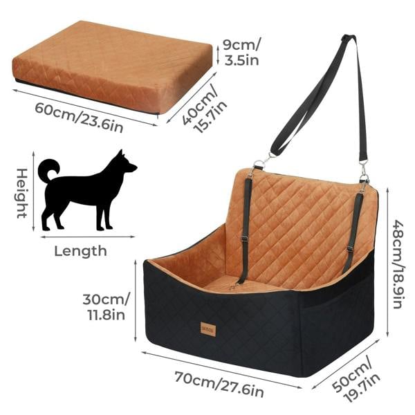 Skylos Dog Booster Car Seat Travel Carrier Bed Basket for Pet up to 55lbs Brown