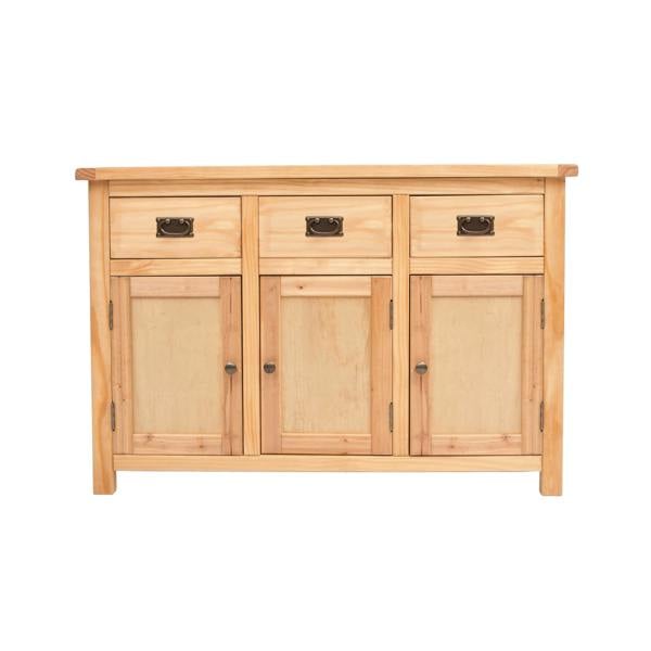 Lugo Waxed 3 Drawer 3 Door Sideboard Brass Drop Handle