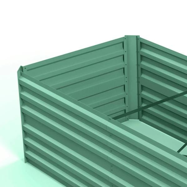 Light green raised garden bed planter interior view with diagonal reinforcement bar