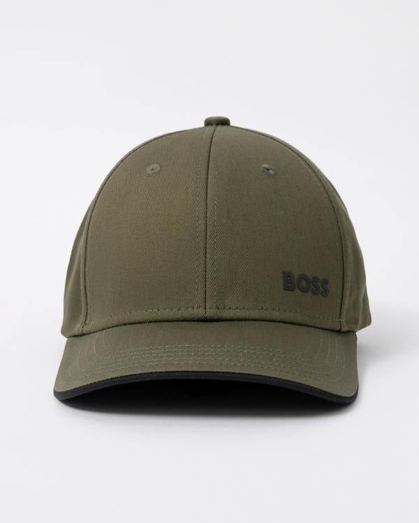 BOSS Green Bold Mens Logo-Print Cap In Cotton Twill in Open Green 398