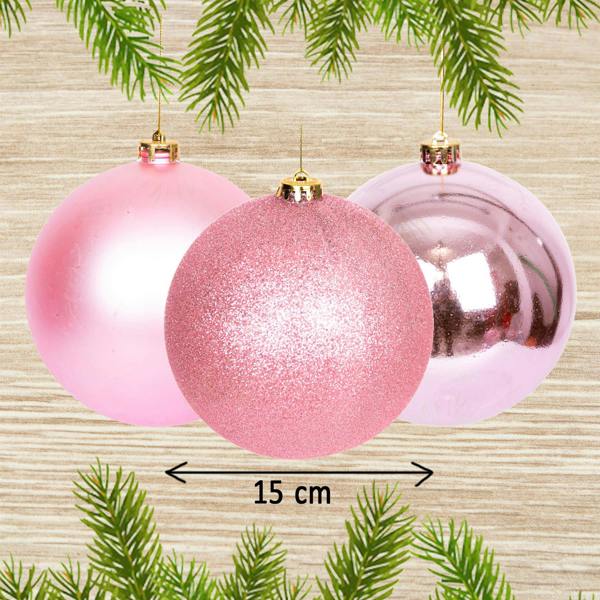 Shatchi 15cm 3 Pack Pale Pink Shatterproof Christmas Baubles for Tree, Garland and Home Decor