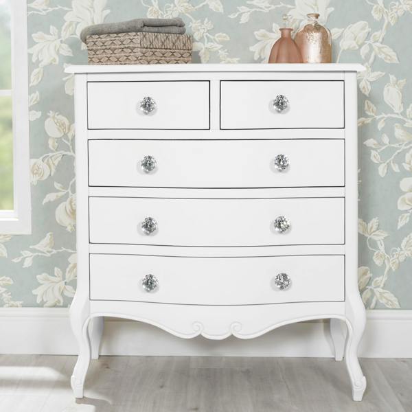 Statement Furniture Juliette Chest of Drawers Vintage Chic 2 Over 3 Chest with Crystal Handles