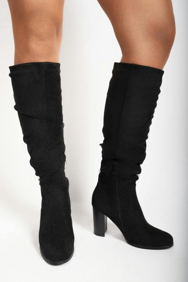 Lunara Suede Knee High Block Heel Boots - Black