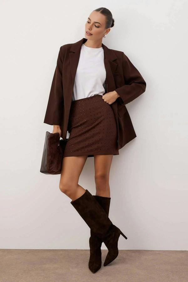 WOVCOR Mini Knit Skirt with Stone Details
