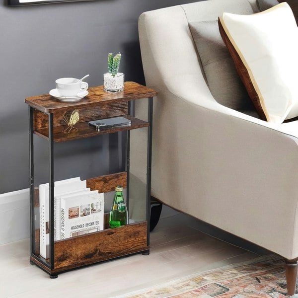 Rafaelo Mobilia Industrial Rustic 3 Tier Side Table With Magazine Rack