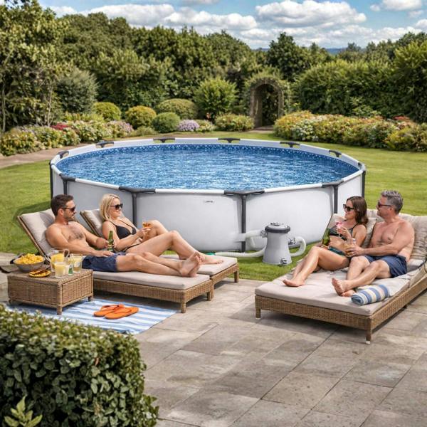 INTEX Prism Frame Pool Set with Filter Cartridge, Pump & Pool Cover 4-in-1  Pool Set 10 ft x 30in